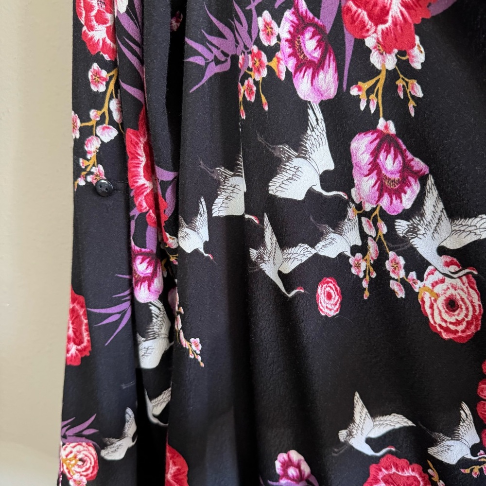Torrid Floral Fringe Kimono Duster 2X Black Pink Boho - Picture 8 of 13